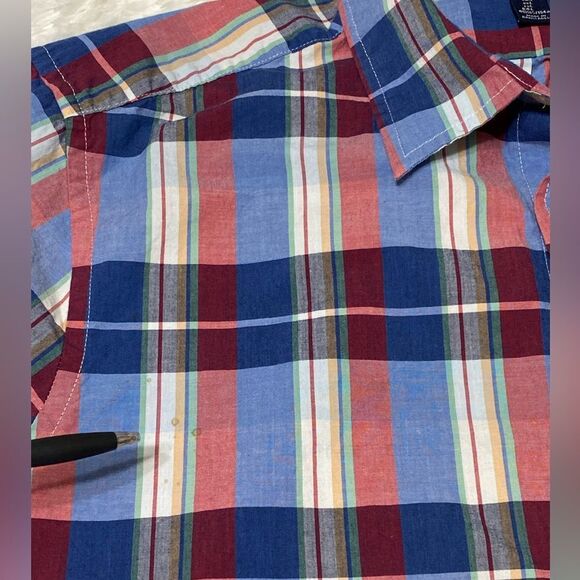Gap classic fit plaid button up shirt long sleeve cotton blue red size L - Picture 11 of 13